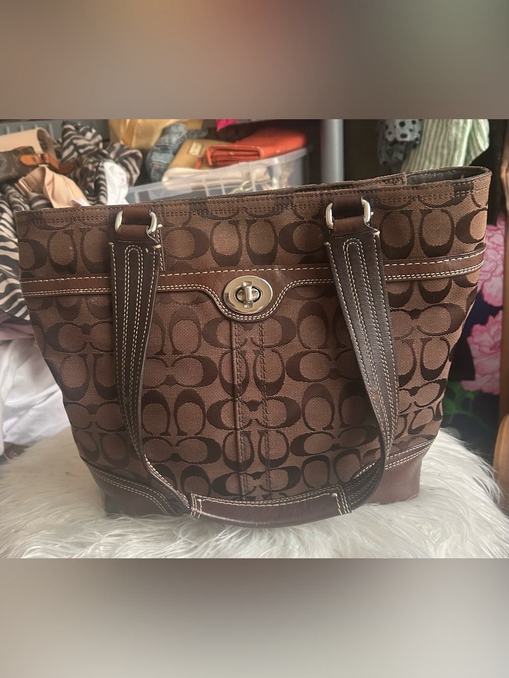 Coach Brown Signature Monogram Canvas Tote